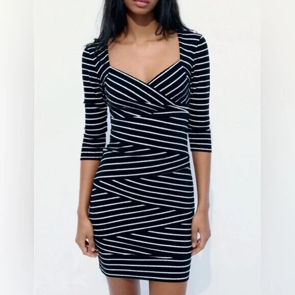 White House Black Market Striped Body-con Cocktail Dress, Size 6 - Picture 2 of 8